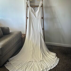 Lulu's Idyllic Perfection White Plunge Sleeveless Mermaid Maxi Dress